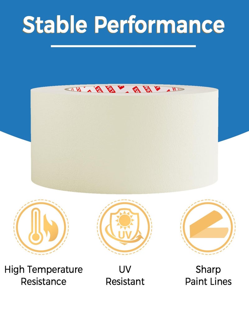 SWRT Masking Tape 2 Inche Wide × 55Yds– 2 Rolls (110 Yards Total), Strong Adhesive, Clean Removal, Beige White Painter’s Tape for Painting, Labeling, Crafts, Home & Office Use - Image 4